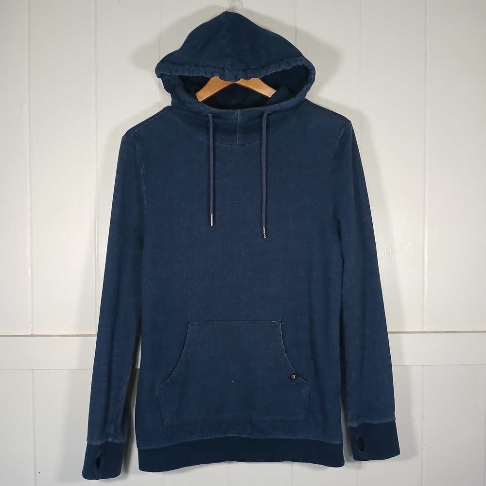 Pact Organic Hoodie Men Small Blue Funnel Neck Thumbhole Pullover Sweatshirt